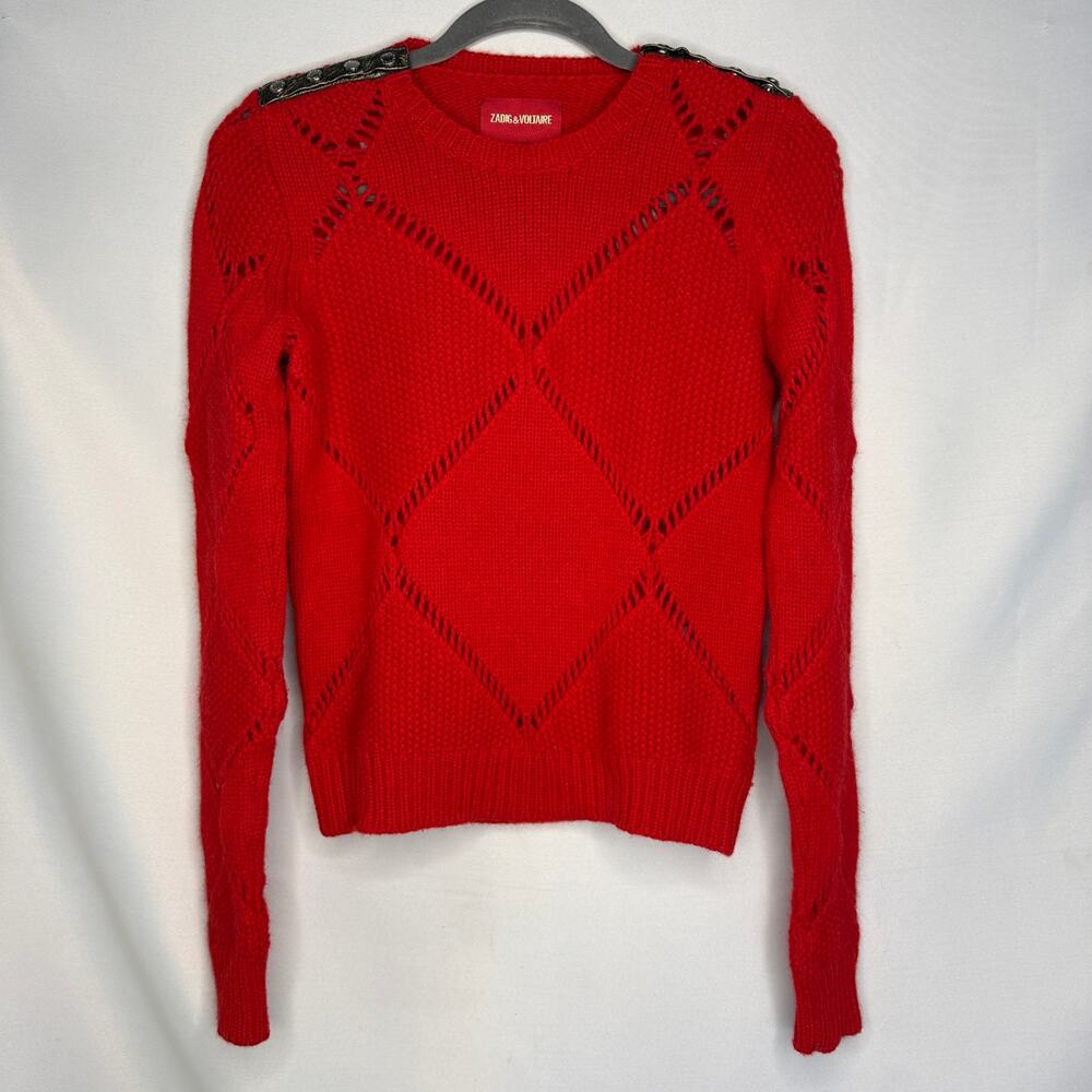 Zadig & Voltaire Red Alpaca Blend Open Knit Shoulder Button Sweater S